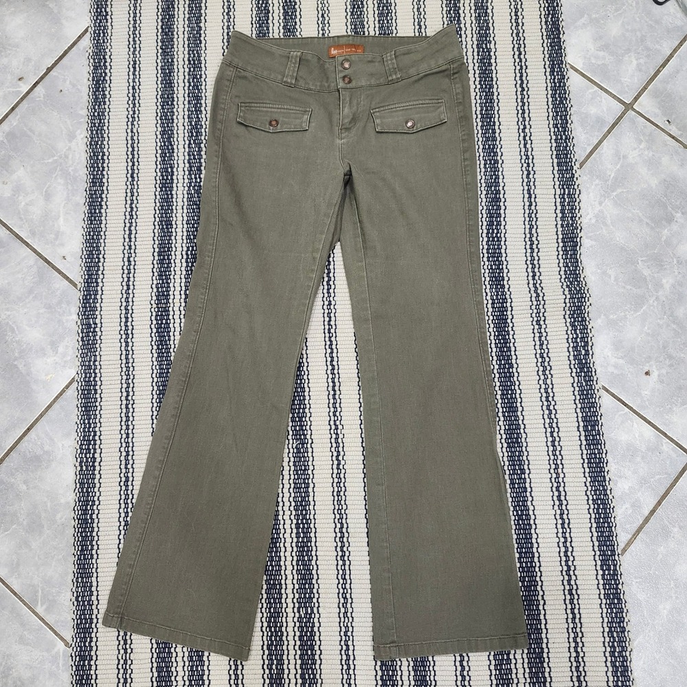 Lee Jeans One True Fit Olive Green Flare Leg Pants Mid Rise Trousers 7/8M